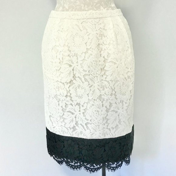 J Crew Colorblock Lace Pencil Skirt White/ Black